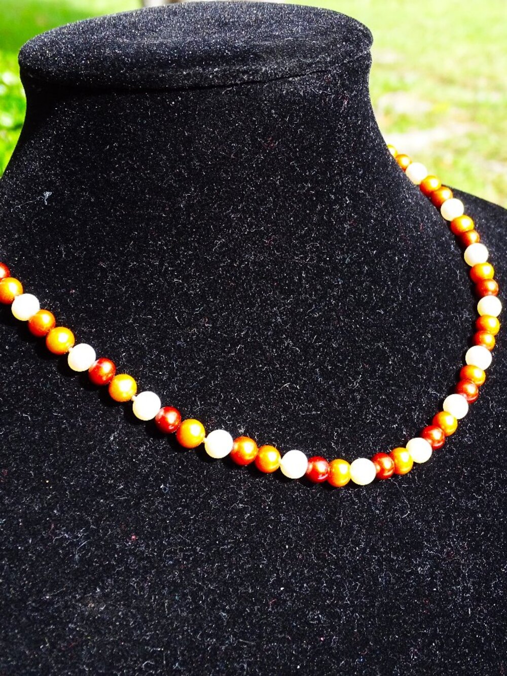 Cultured Pearl Brown Tone Variegated Colored Necklace/Sterling Clasp 17"
